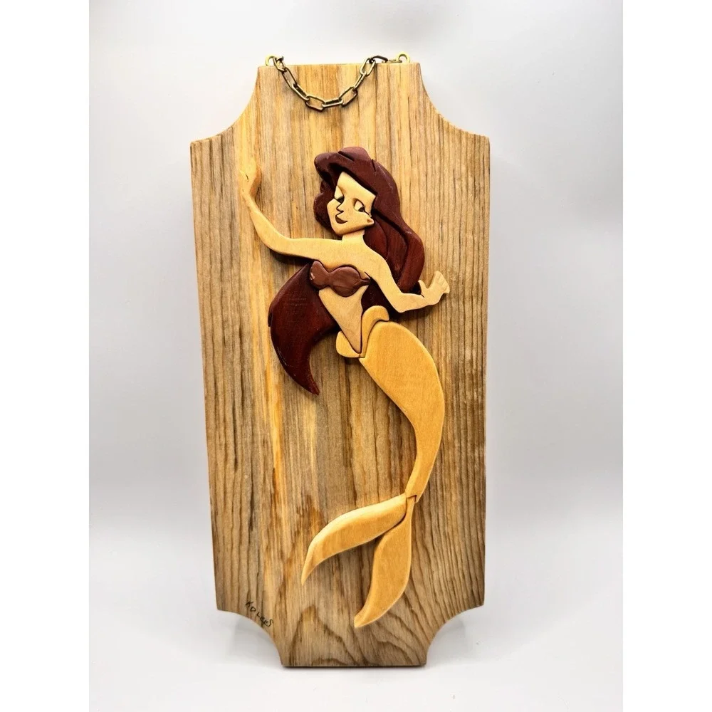 Wood‎ Mermaid Wall Hanging Plaque Hand Carved Nautical Beach Coastal Decor